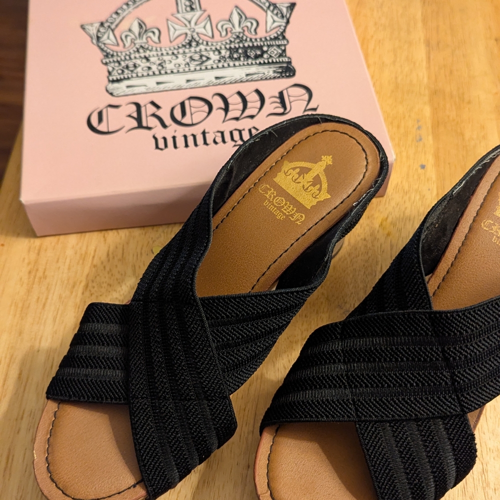Crown Vintage Black Crisscross Sandals